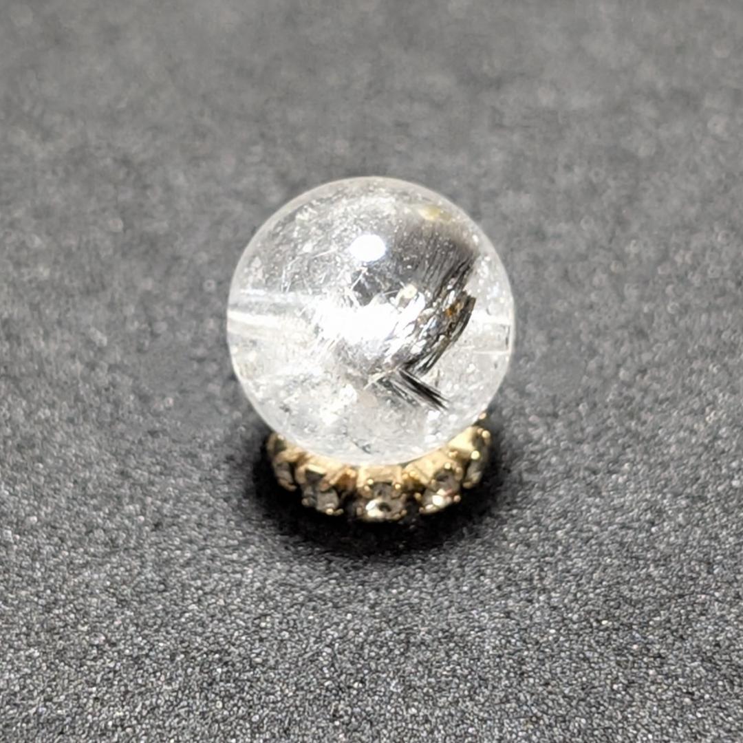 【白金のブルッカイト】プラチナルチルクォーツ 一点物 9ミリ 粒売り 貫通穴あり