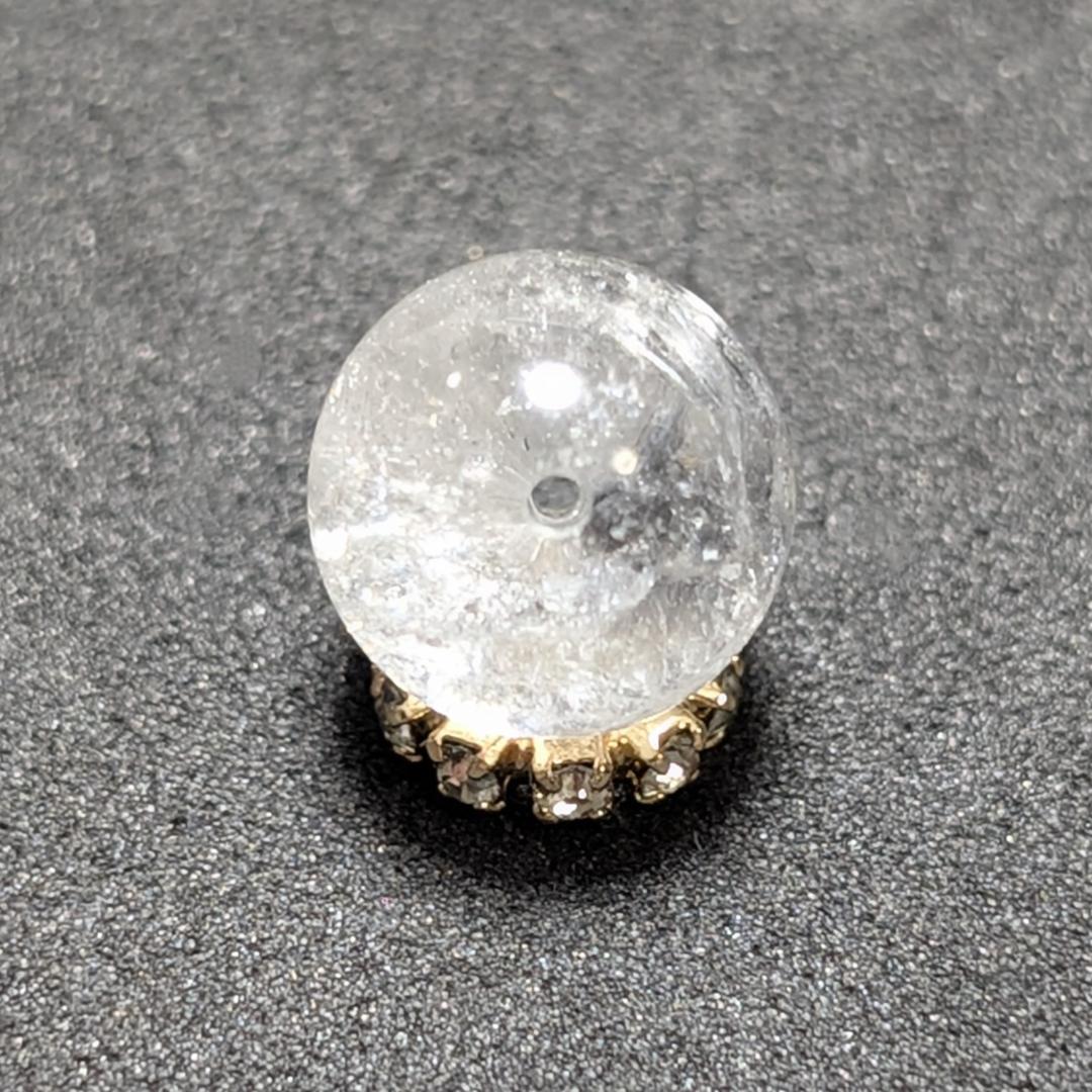 【白金のブルッカイト】プラチナルチルクォーツ 一点物 9ミリ 粒売り 貫通穴あり