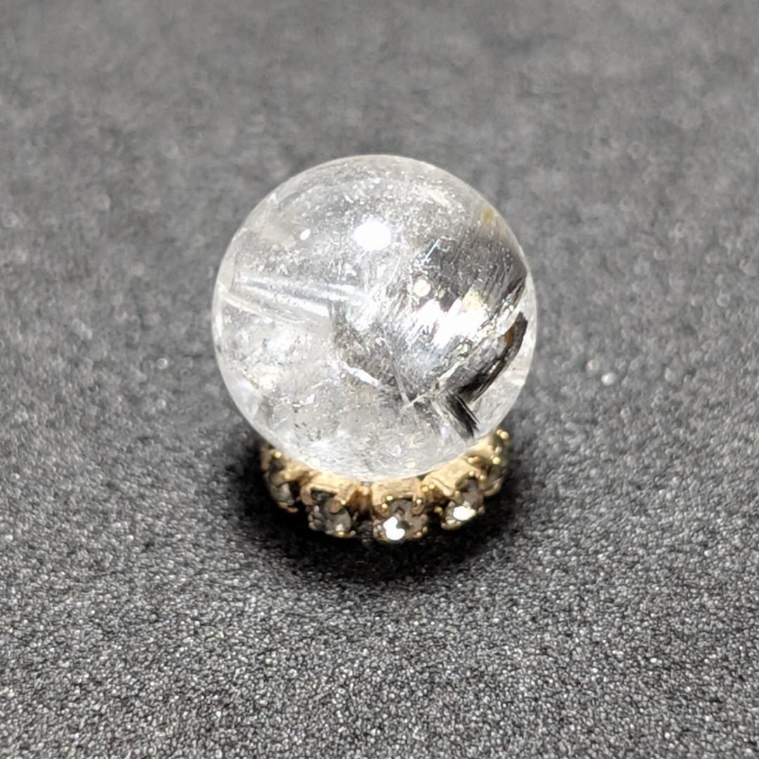 【白金のブルッカイト】プラチナルチルクォーツ 一点物 9ミリ 粒売り 貫通穴あり