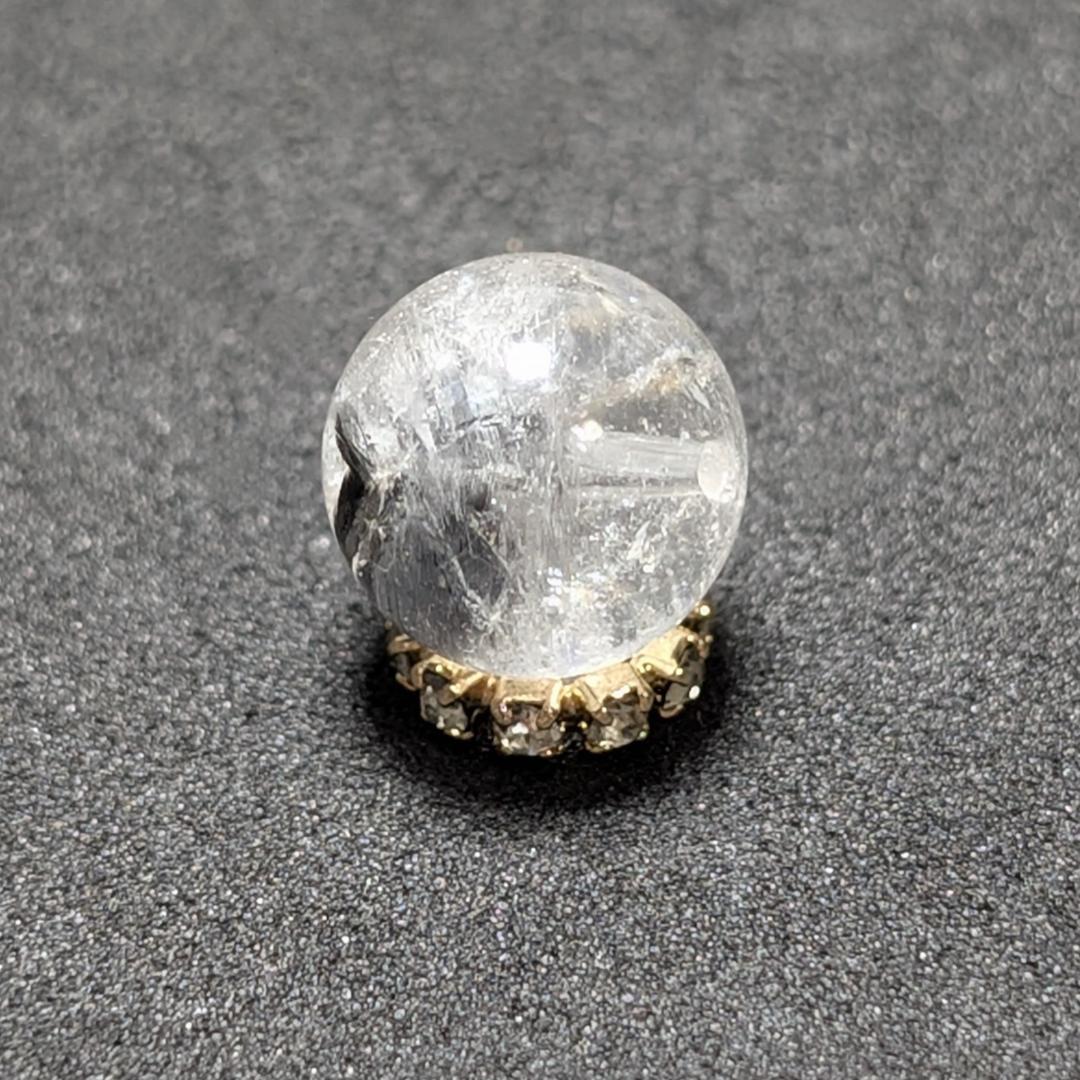 【白金のブルッカイト】プラチナルチルクォーツ 一点物 9ミリ 粒売り 貫通穴あり