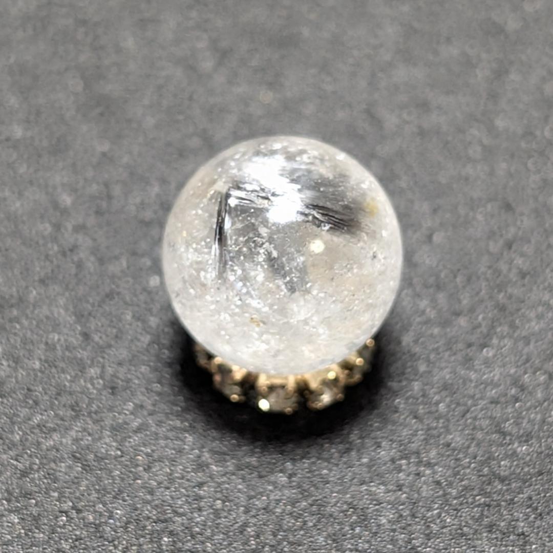 【白金のブルッカイト】プラチナルチルクォーツ 一点物 9ミリ 粒売り 貫通穴あり
