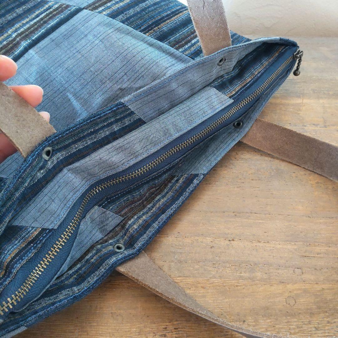 【ハンドメイド】帯リメイク◉紬トートバッグ(大)/絹/切り嵌め/ファスナー付き