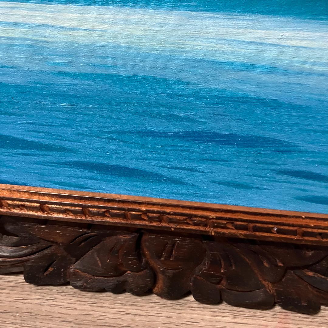 波の油彩画 木彫り額縁付き サーフアート 海景画 goes windy