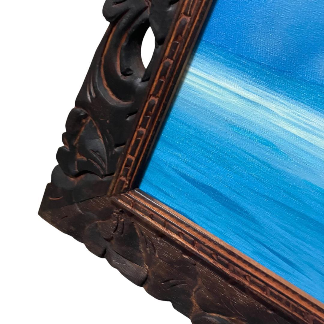 波の油彩画 木彫り額縁付き サーフアート 海景画 goes windy