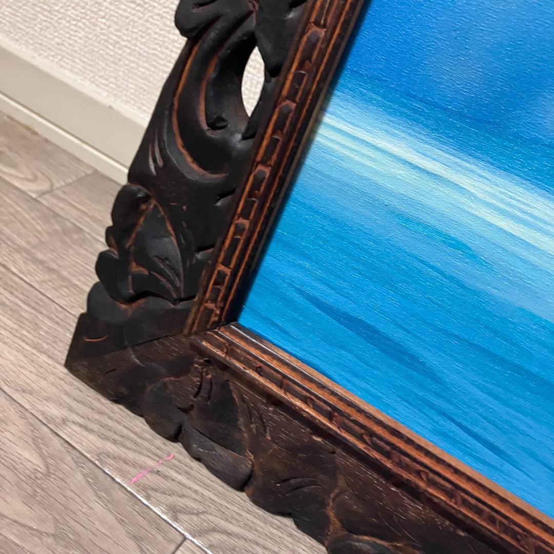 波の油彩画 木彫り額縁付き サーフアート 海景画 goes windy