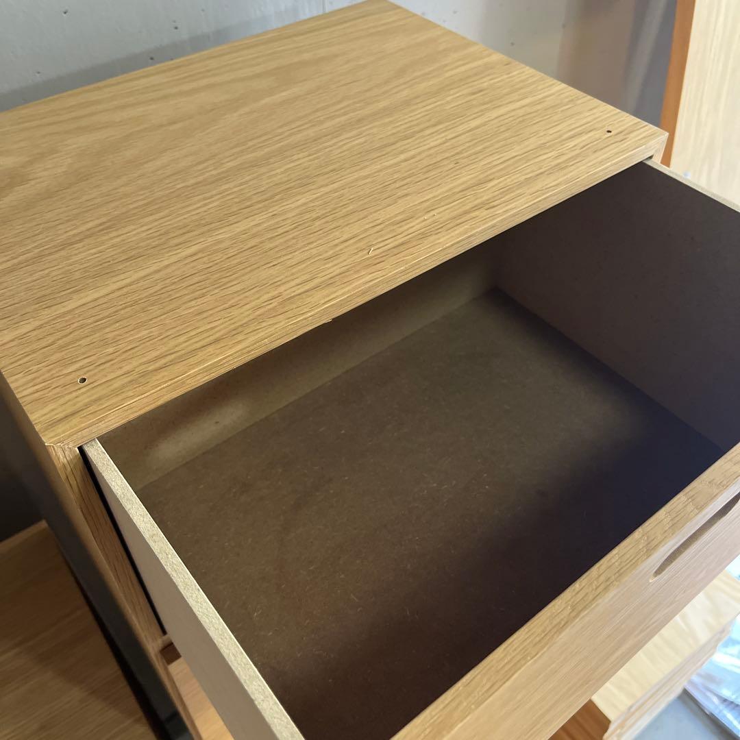 超美品★無印スタッキングシェルフセット・５段×３列 オーク材 チェスト５個付