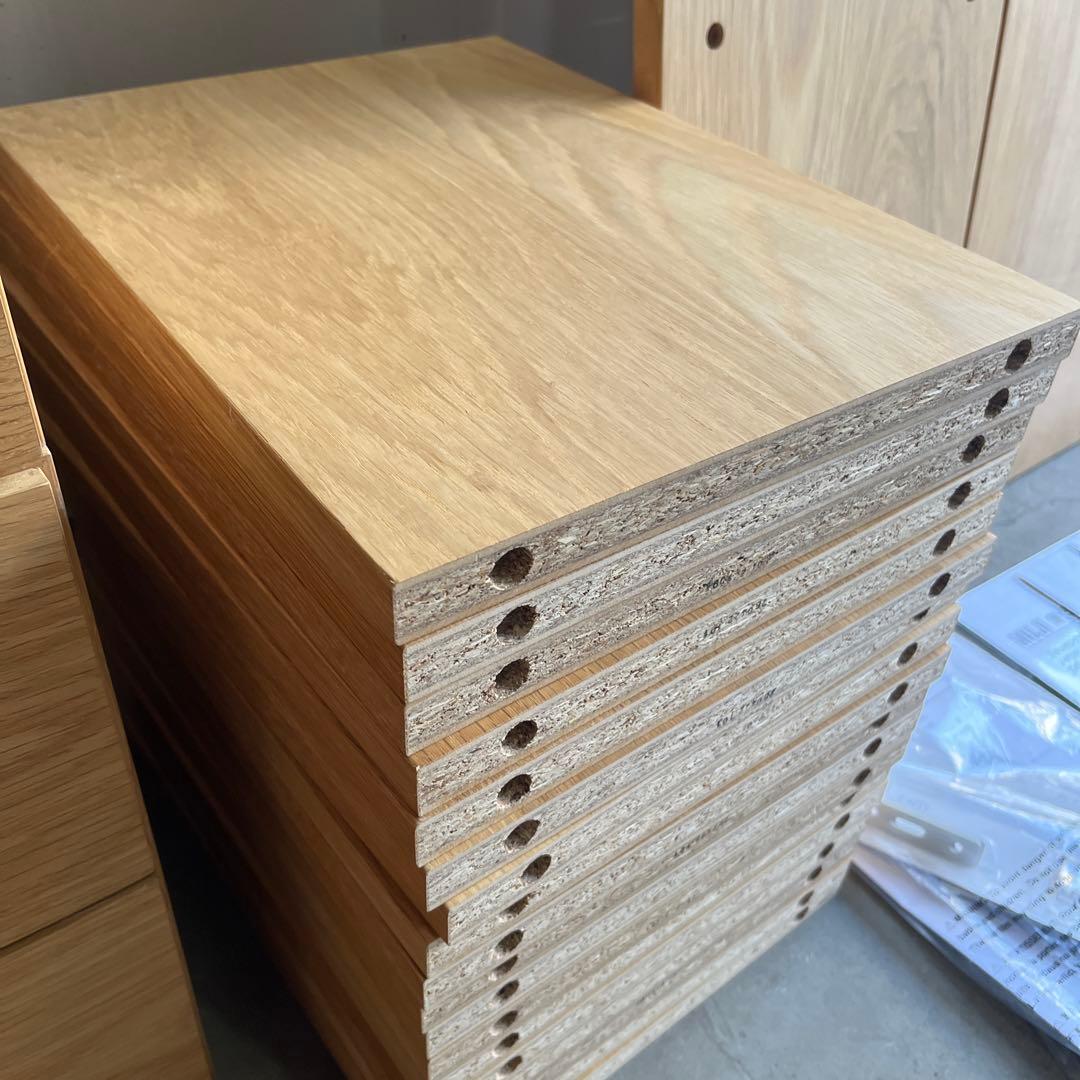 超美品★無印スタッキングシェルフセット・５段×３列 オーク材 チェスト５個付