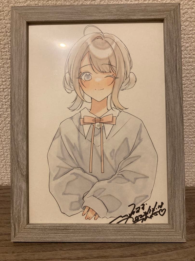 川名すず 直筆サイン入り コピックイラスト A5 額付き