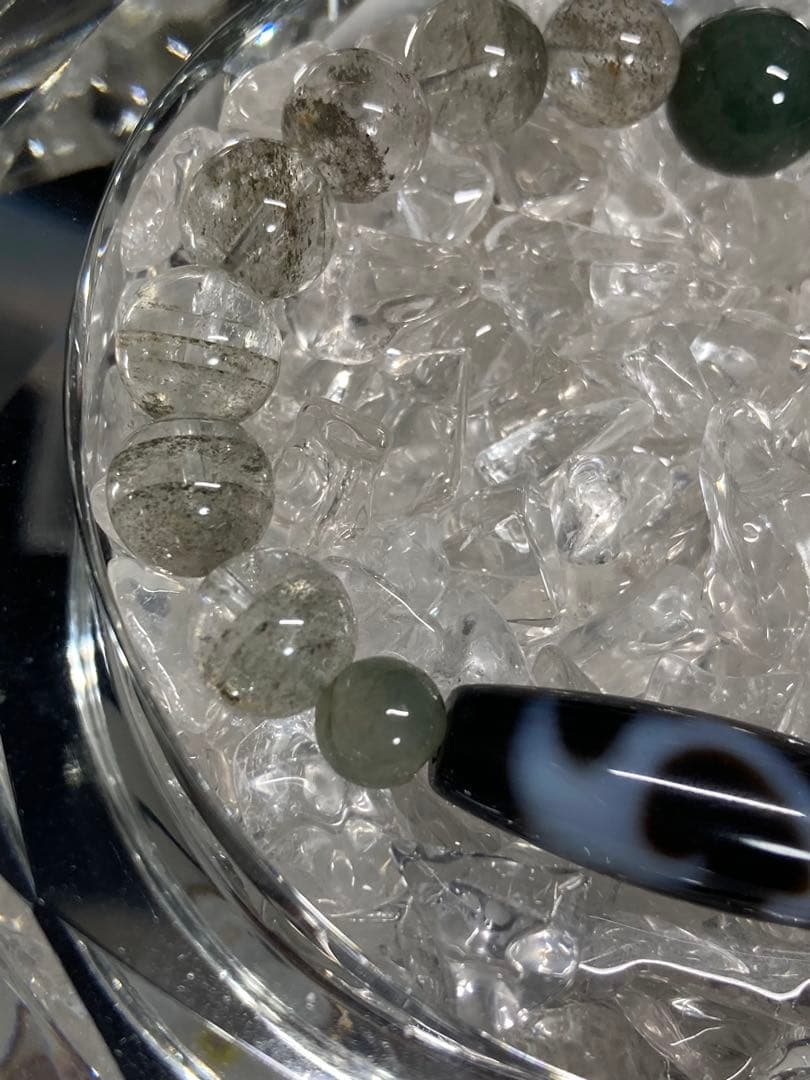 天然石　天珠　如意観音天珠　ガーデンクォーツ　翡翠　ブレスレット