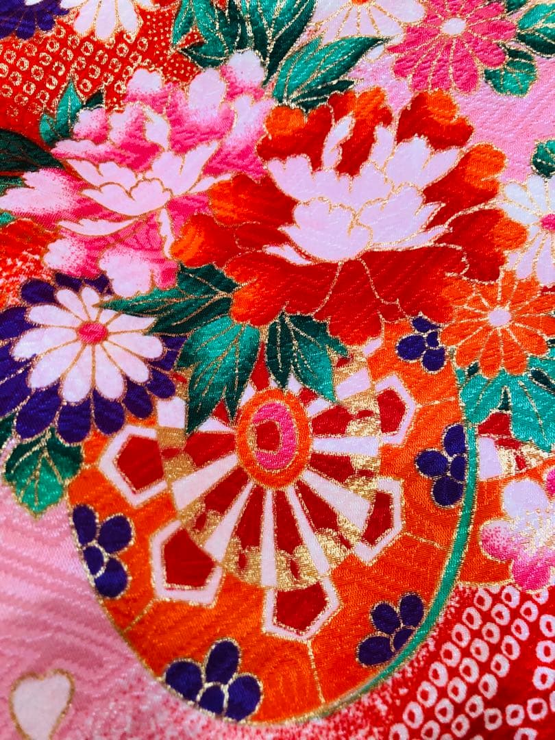 豪華7歳完全フルセット⭐︎人気赤地暈し絞り柄⭐︎花車金彩煌びやか逸品
