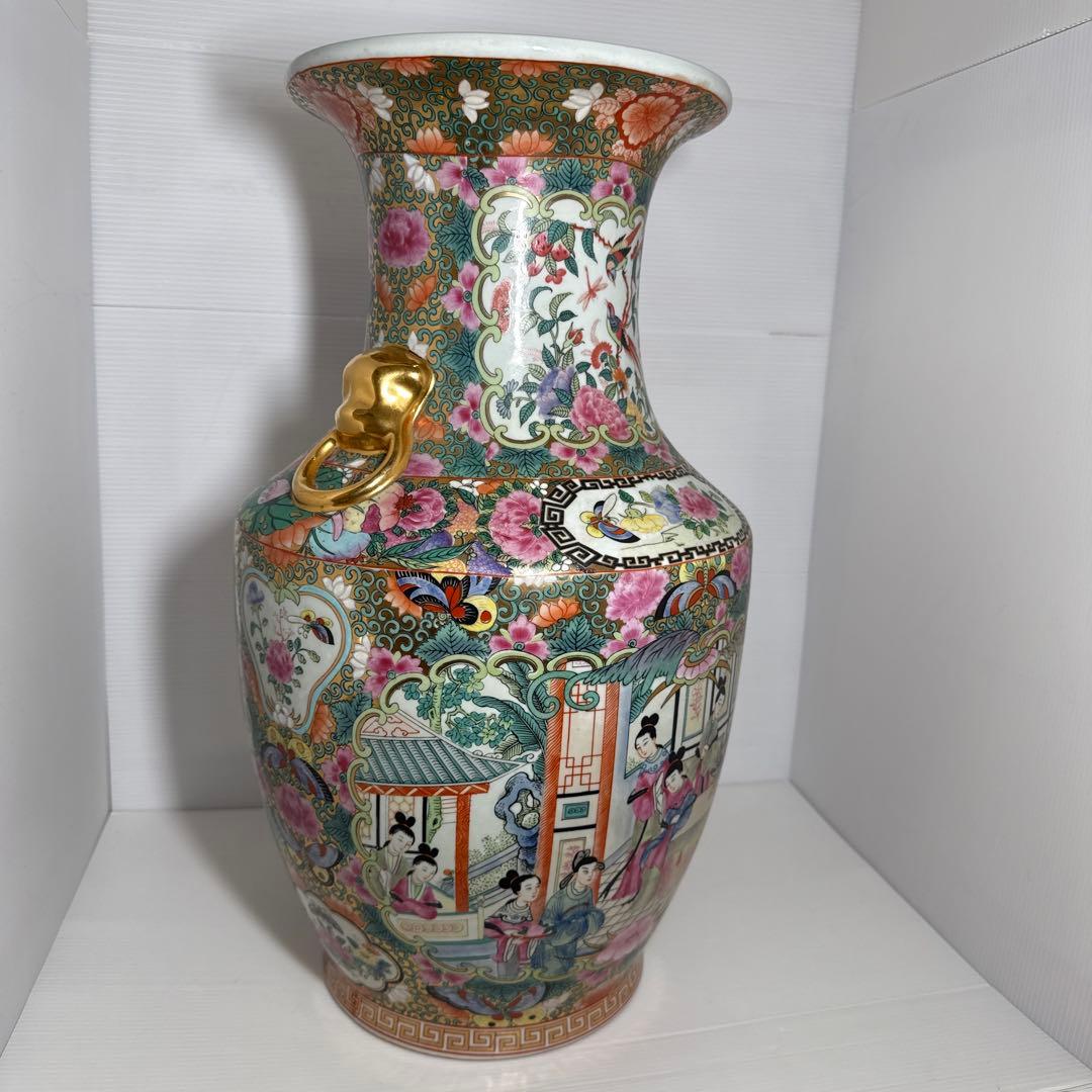 レア！大清乾隆年製 中国 粉彩 色絵 金彩 細密絵付 花鳥唐人図 飾り壺 花瓶