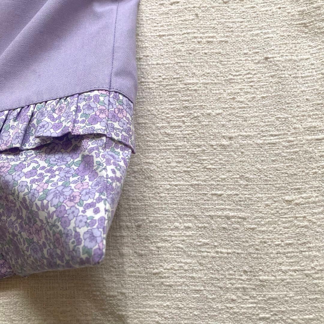 ママさん！小花柄フリルレッスンバッグ+体操服袋+上履き袋セット　ラベンダー