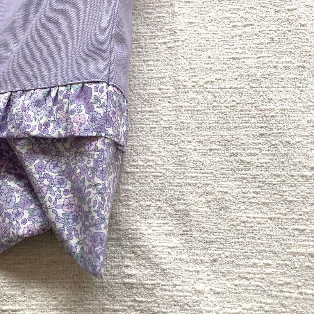 ママさん！小花柄フリルレッスンバッグ+体操服袋+上履き袋セット　ラベンダー