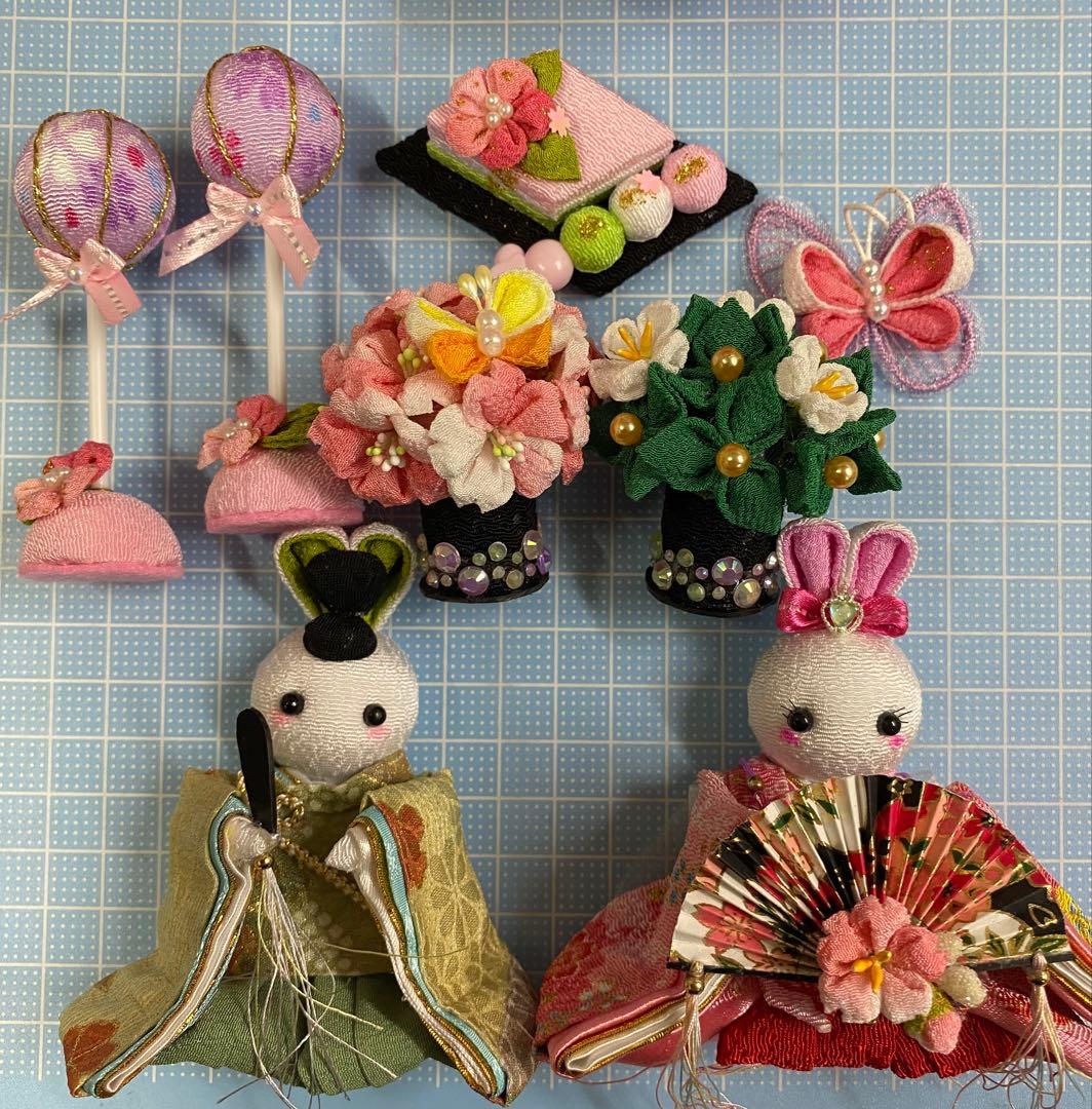 ちりめん細工　つまみ細工　うさぎ雛壇飾り　No.695 ハンドメイド