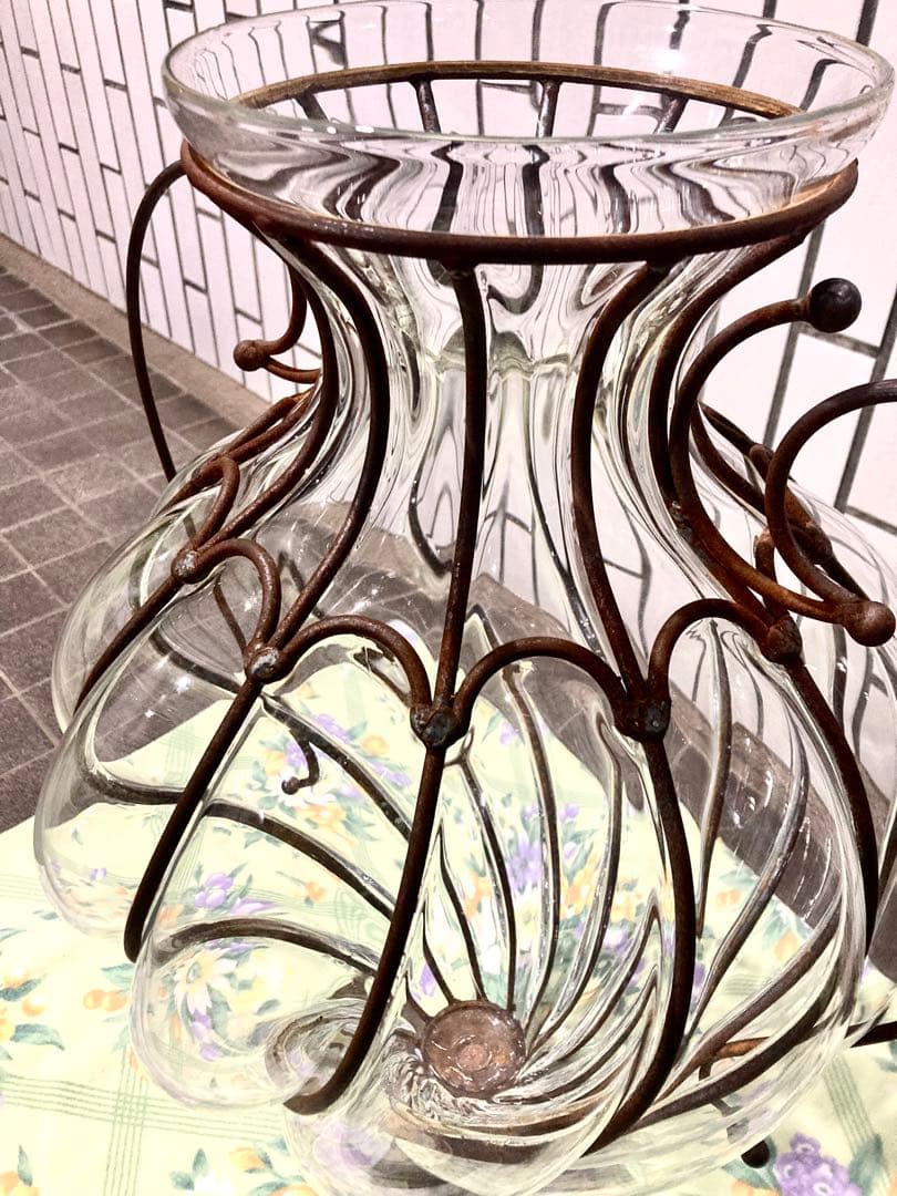 アンティーク ガラス製 アンフォラ 花瓶 フラワーベース 67cm イタリア製