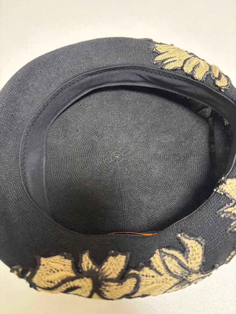 fairy.hat 作家帽子 レースベレー帽 黒 刺繍 ハンドメイド 一点物
