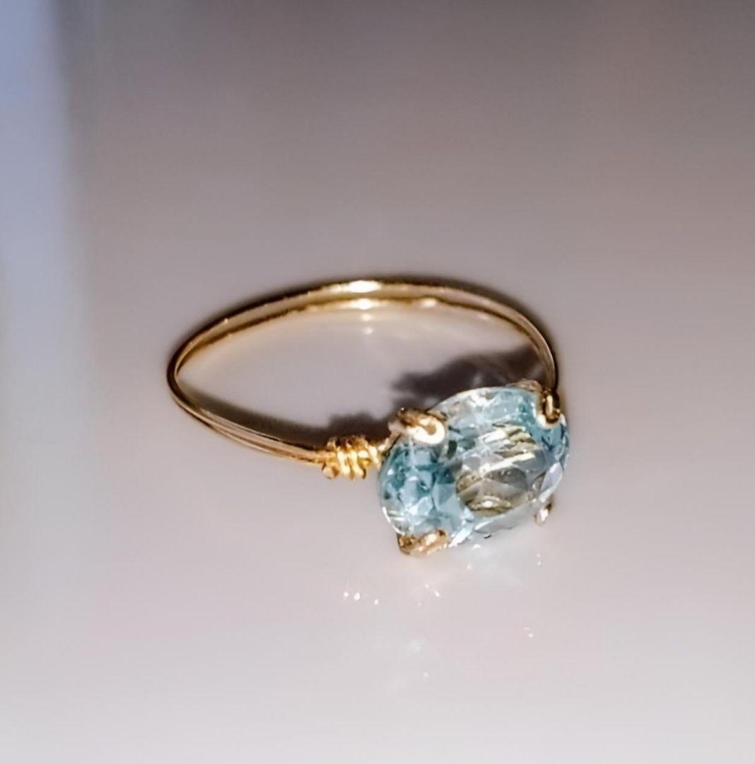 Kgf14 希少 宝石ルース サンタマリア アクアマリン 爪留め リング