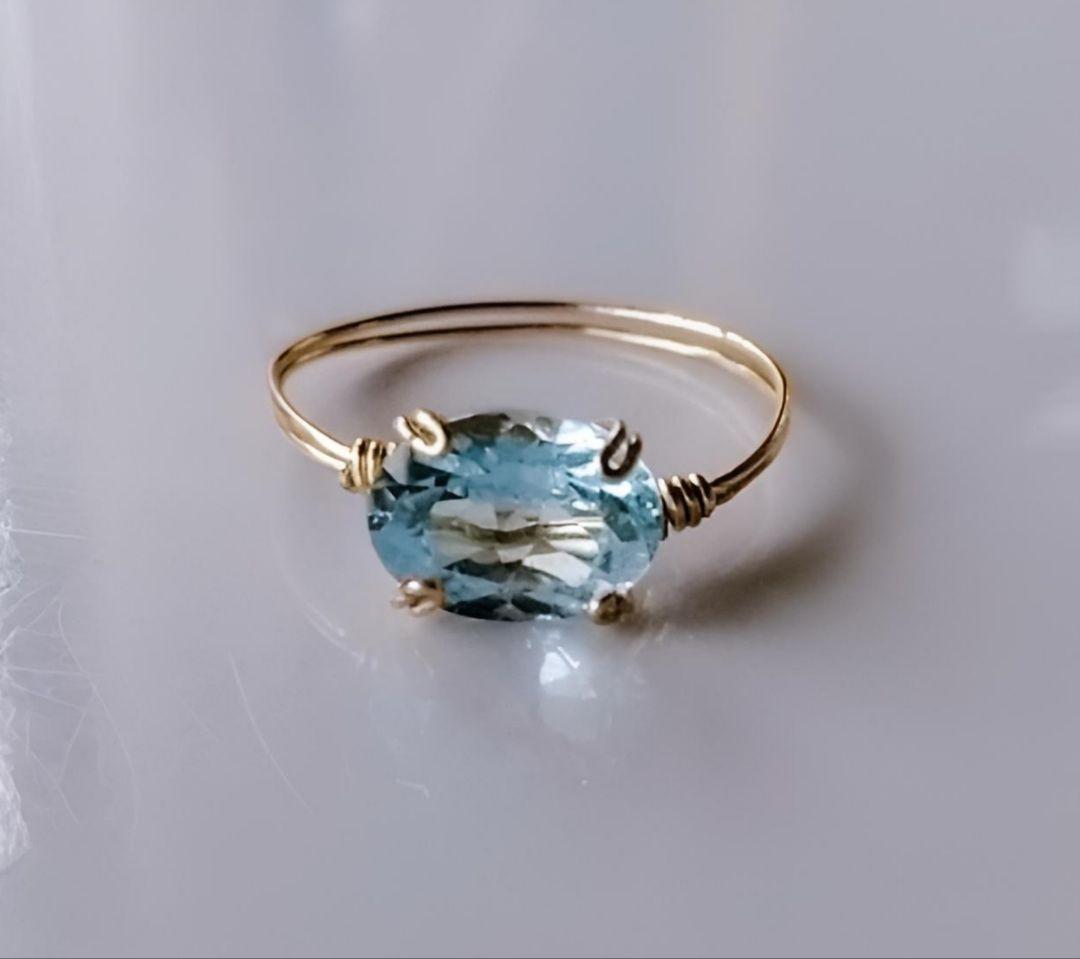 Kgf14 希少 宝石ルース サンタマリア アクアマリン 爪留め リング