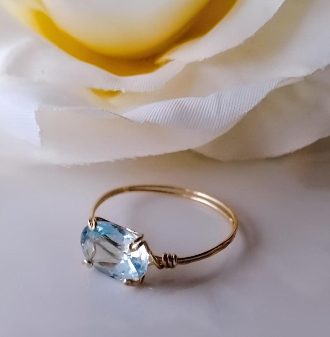 Kgf14 希少 宝石ルース サンタマリア アクアマリン 爪留め リング