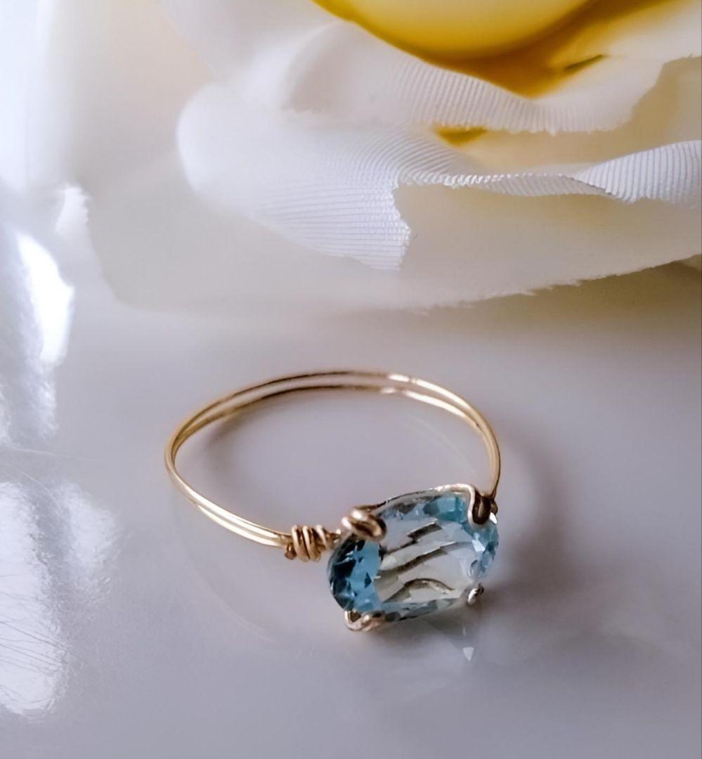 Kgf14 希少 宝石ルース サンタマリア アクアマリン 爪留め リング