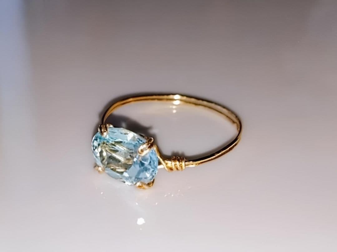 Kgf14 希少 宝石ルース サンタマリア アクアマリン 爪留め リング
