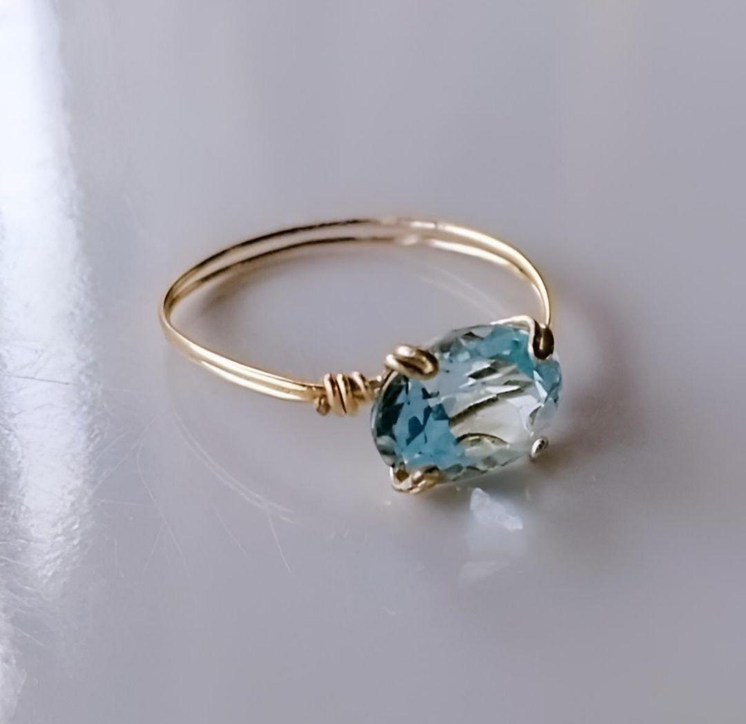 Kgf14 希少 宝石ルース サンタマリア アクアマリン 爪留め リング