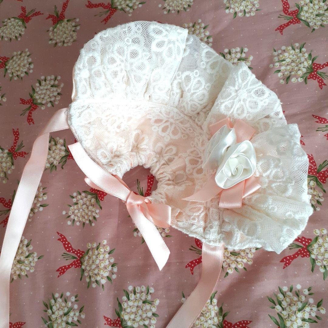 新作　65㎝前後のビスクドールのお嬢様用 ドレスとボネット　未使用品