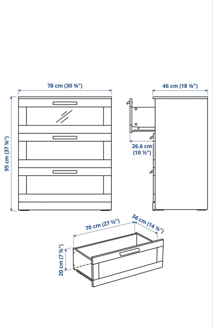 【IKEA】ホワイトモダンチェスト 3段【BRIMNESブリムネス】