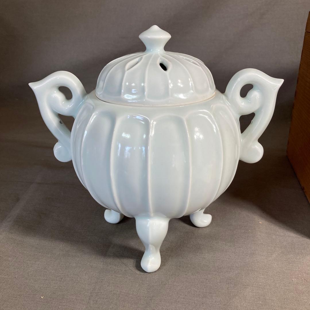 【中島均】日本の名窯　日展陶芸作家　日本現代工芸会　中島均作　青白磁割　耳付香炉