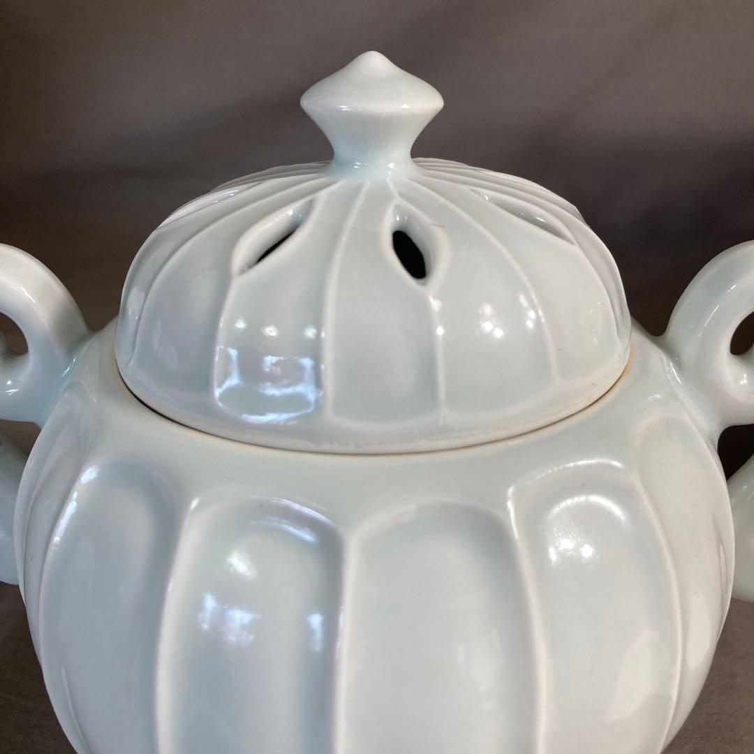 【中島均】日本の名窯　日展陶芸作家　日本現代工芸会　中島均作　青白磁割　耳付香炉
