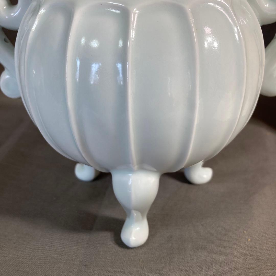 【中島均】日本の名窯　日展陶芸作家　日本現代工芸会　中島均作　青白磁割　耳付香炉