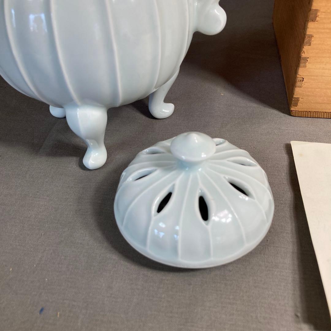【中島均】日本の名窯　日展陶芸作家　日本現代工芸会　中島均作　青白磁割　耳付香炉