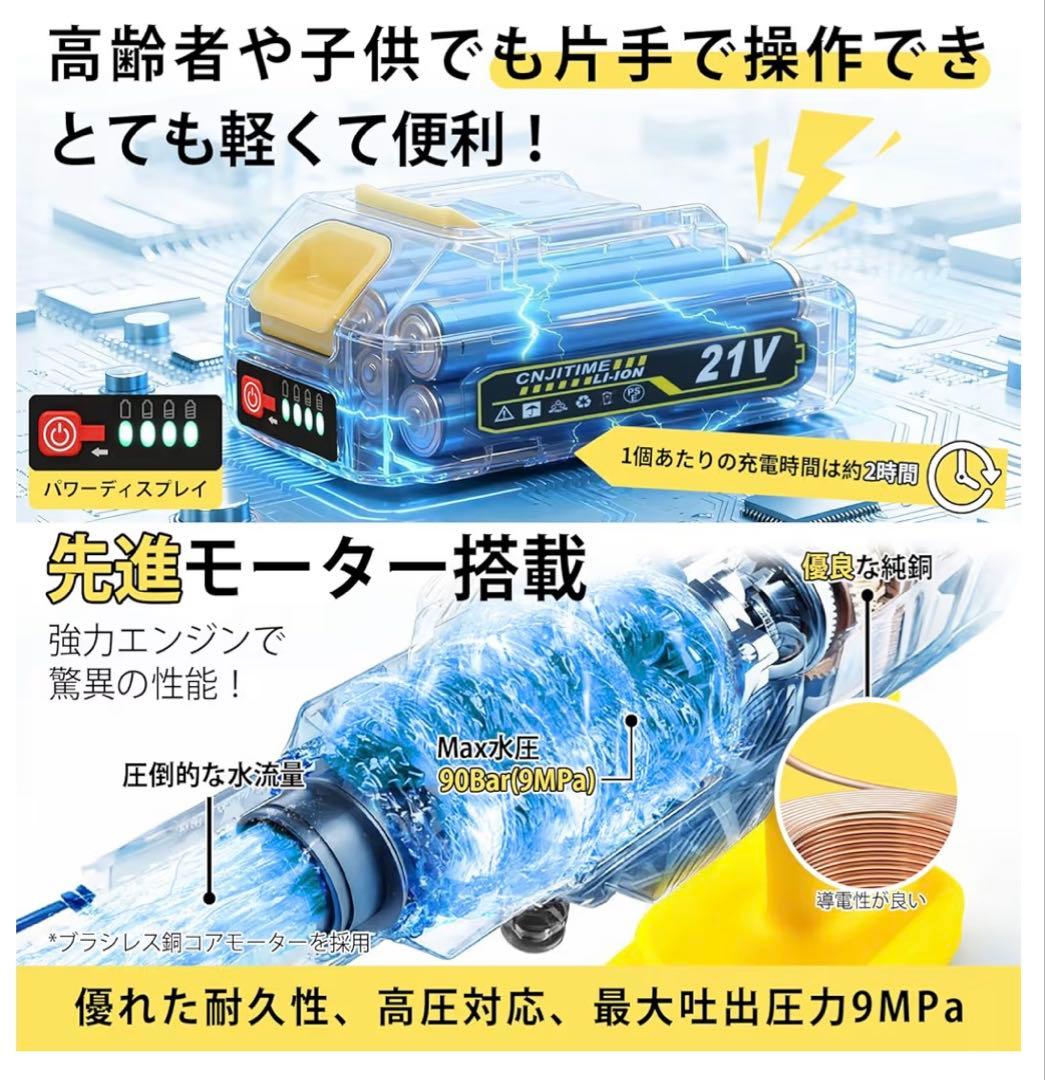 高圧洗浄機2026年新登場 軽量版 コードレス9MPa ハンディPSE認証済み