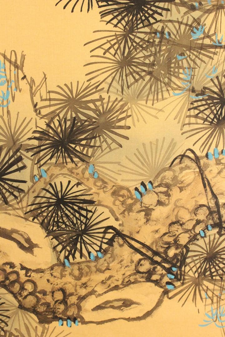 No5890 掛軸　在銘　沈南蘋(沈銓)　松、鶴図　絹本　紙箱　日本画　送料無料