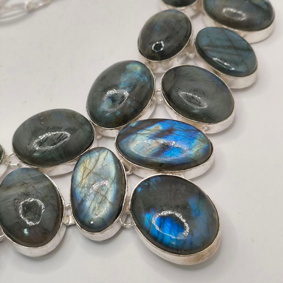 巨大 ラブラドライト 95 天然石 ネックレス シルバー ビジュージュエリー