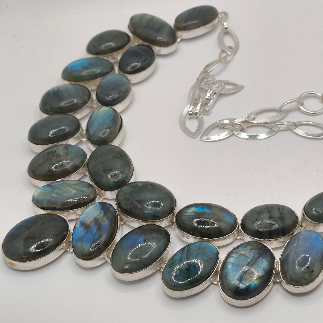 巨大 ラブラドライト 95 天然石 ネックレス シルバー ビジュージュエリー