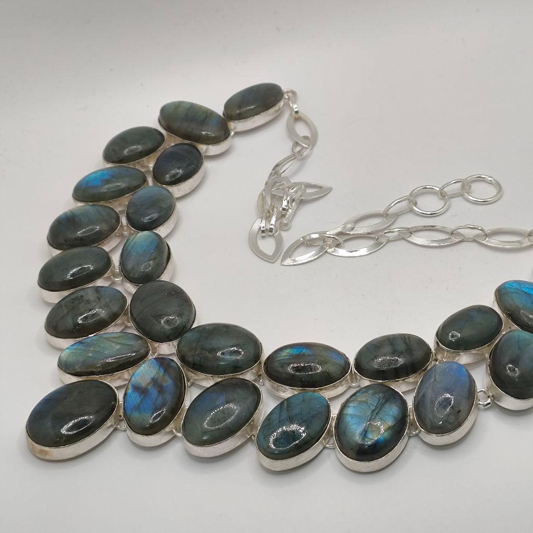 巨大 ラブラドライト 95 天然石 ネックレス シルバー ビジュージュエリー