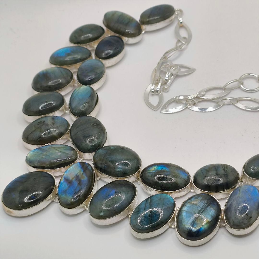 巨大 ラブラドライト 95 天然石 ネックレス シルバー ビジュージュエリー