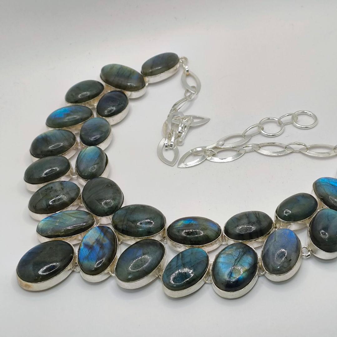 巨大 ラブラドライト 95 天然石 ネックレス シルバー ビジュージュエリー