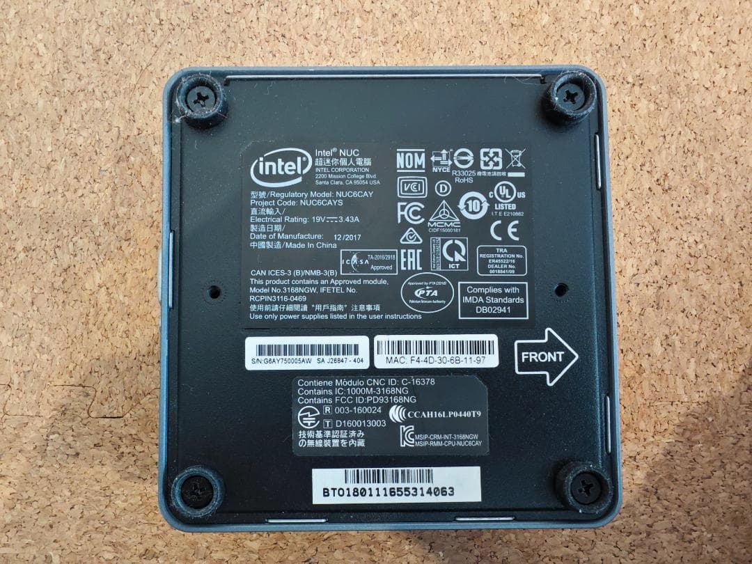 ミニPC NUC6CAY CeleronJ3455 Mem4G eMMC32G