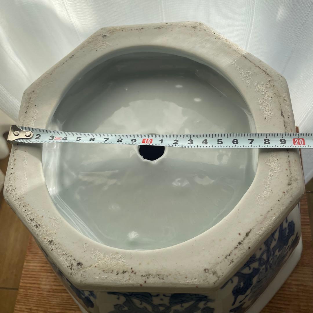 [希少] 鉢カバー 八角形 花柄 陶器鉢 和風 オリエンタル 鉢　青花柄