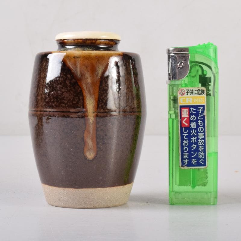 茶道具　膳所焼　淡海ぜぜ　陽炎園造　肩衝茶入　仕覆付　共箱　C　7404