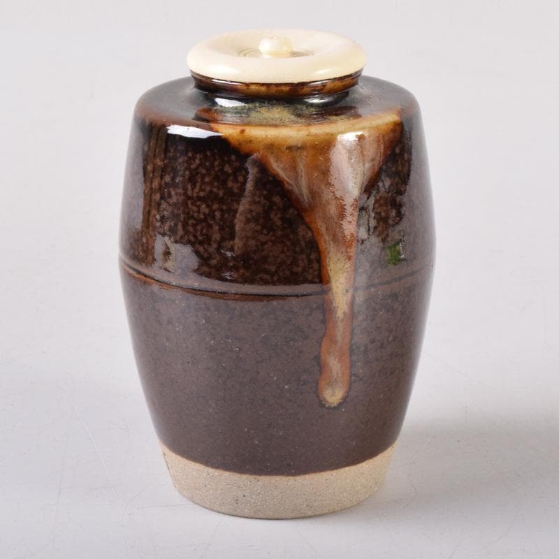 茶道具　膳所焼　淡海ぜぜ　陽炎園造　肩衝茶入　仕覆付　共箱　C　7404