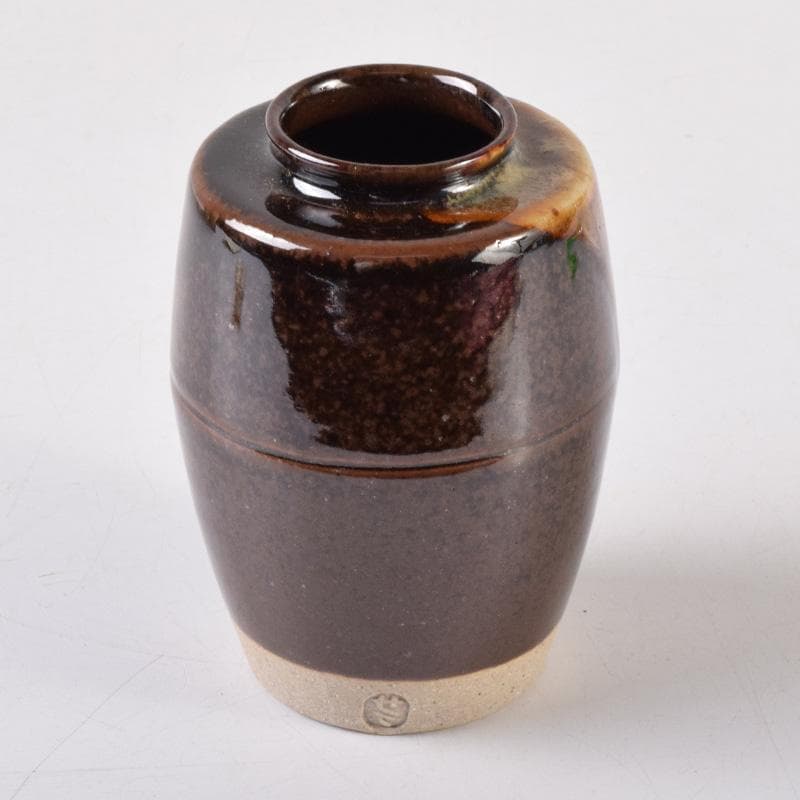 茶道具　膳所焼　淡海ぜぜ　陽炎園造　肩衝茶入　仕覆付　共箱　C　7404