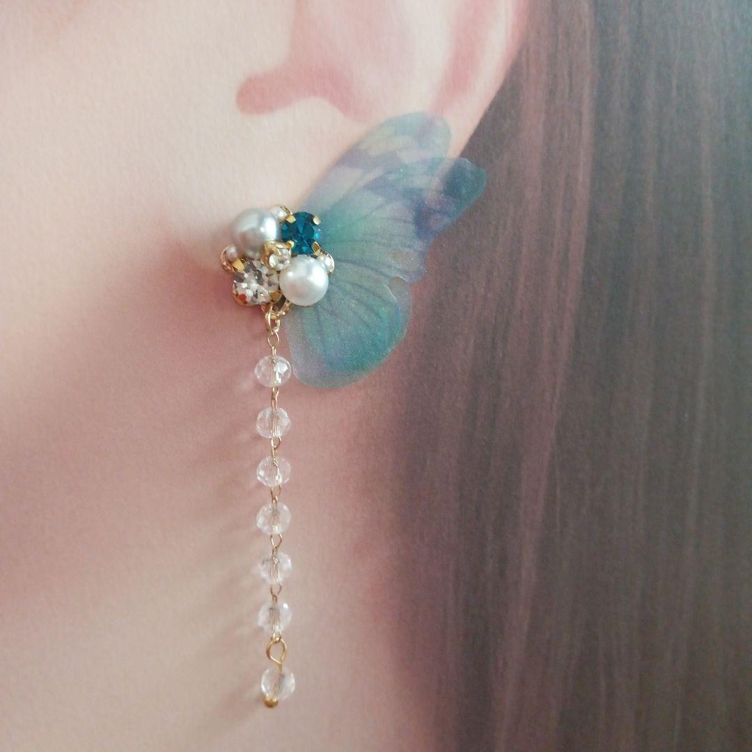 ♡ハンドメイド♡ビジューピアスorイヤリング№390シフォンバタフライ