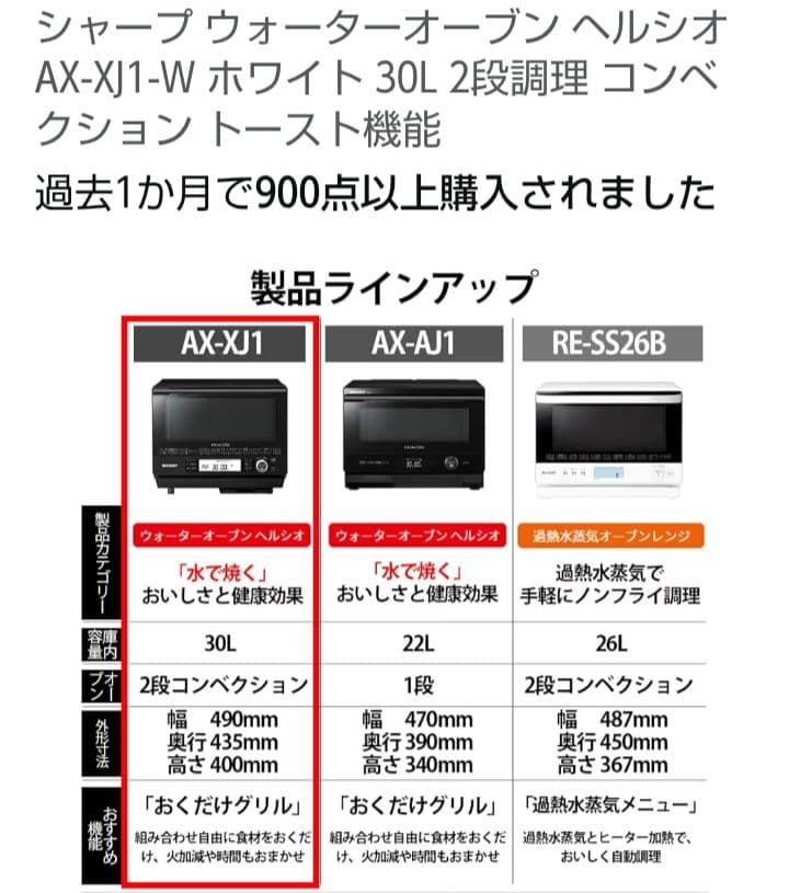 SHARP ヘルシオ AX-XJ1-W 未使用2段調理　ウォーターオーブンレンジ