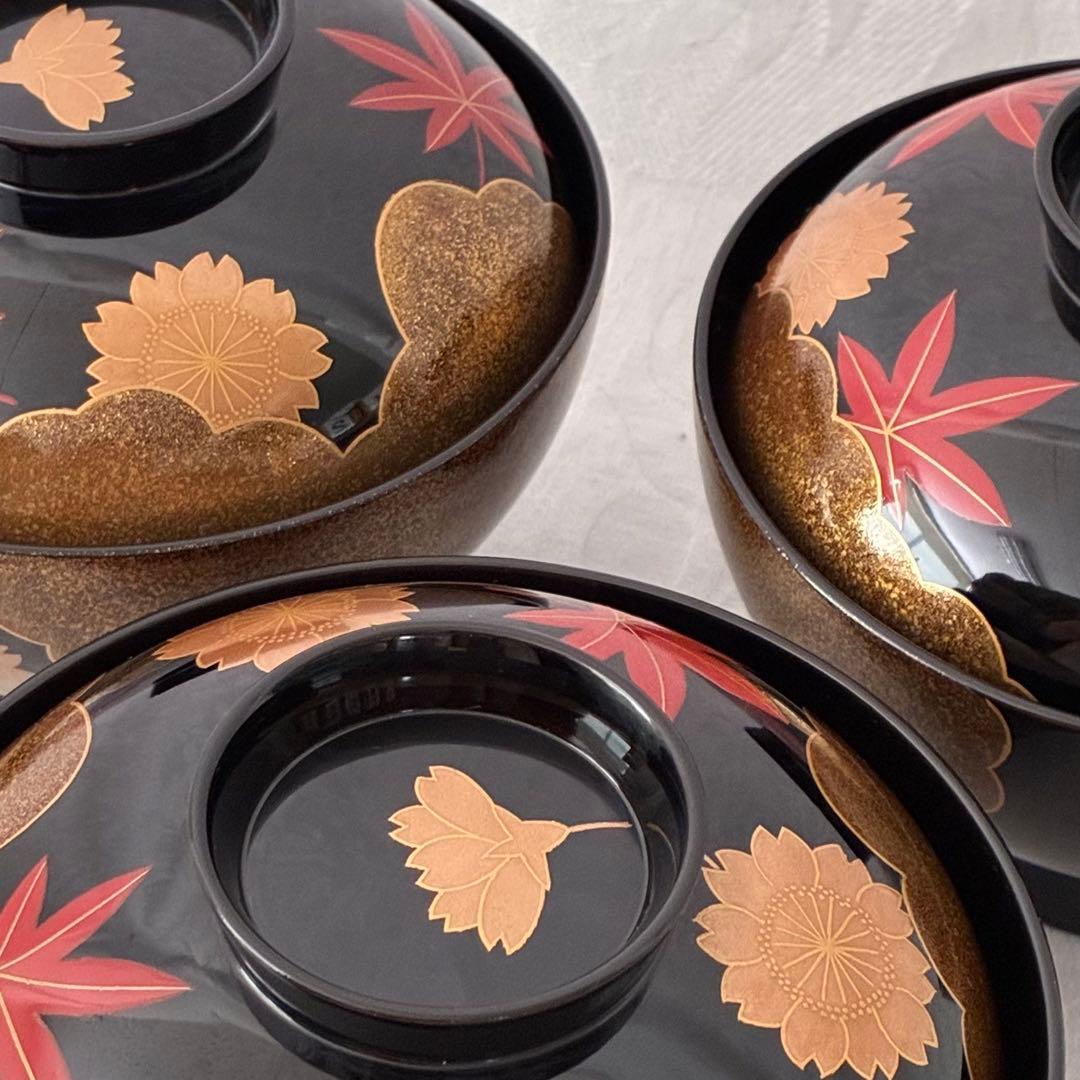 最終価格★【未使用級】 山中塗 漆器 吸物椀 春秋 雑煮碗 ハレの日