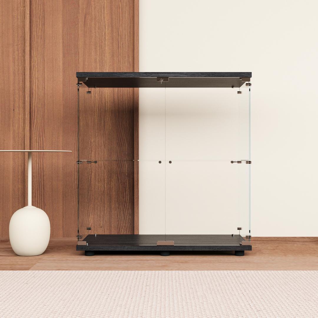 【新品】2段ブラック　コレクションケース ガラス フィギュアケース  棚