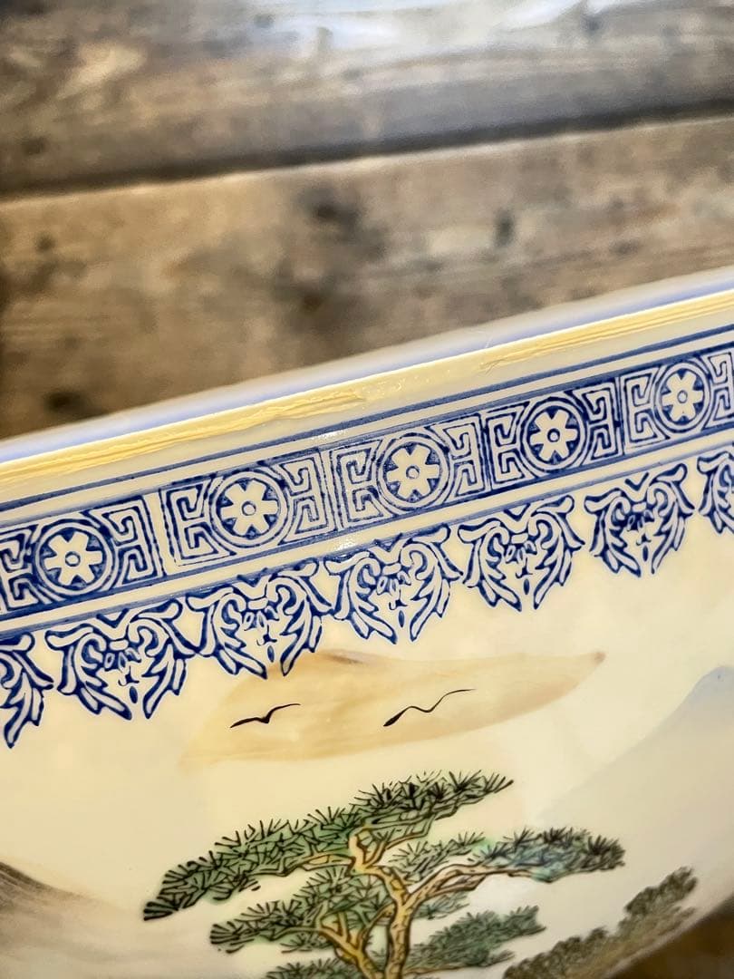 【中国 景徳鎮/大丼】中国陶器 中国 骨董品 山水楼閣人物文絵