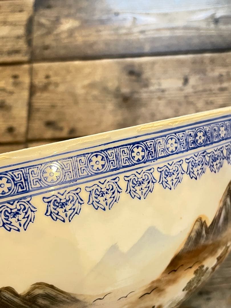 【中国 景徳鎮/大丼】中国陶器 中国 骨董品 山水楼閣人物文絵